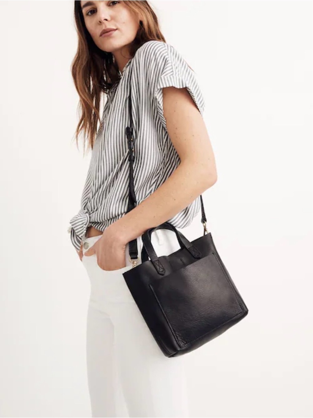 Madewell Transport Leather Crossbody Small Tote with Suede Vertical Stripe - Picture 9 of 9